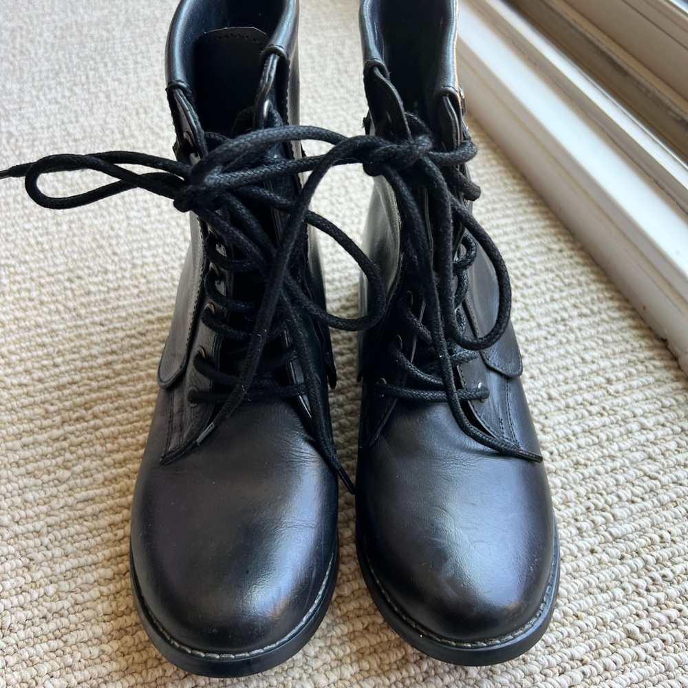 Black Lace-Up Ankle Boots by MIA